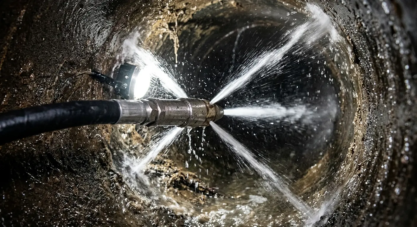 High-pressure hydro jetting nozzle cleaning sewer pipe for Sewer Line Relining in Bethlehem
